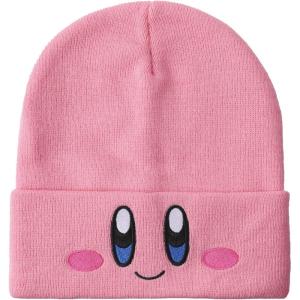 image:imageKirby Smiling Face Pink Cuffed Plain Skull Acrylic Knitted Embroidered Logo Beanie Hat