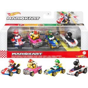 image:imageHot Wheels Mario Kart Set of 4 DieCast Toy Cars with Attached Character Drivers Includes Black Yoshi Amazon Exclusive